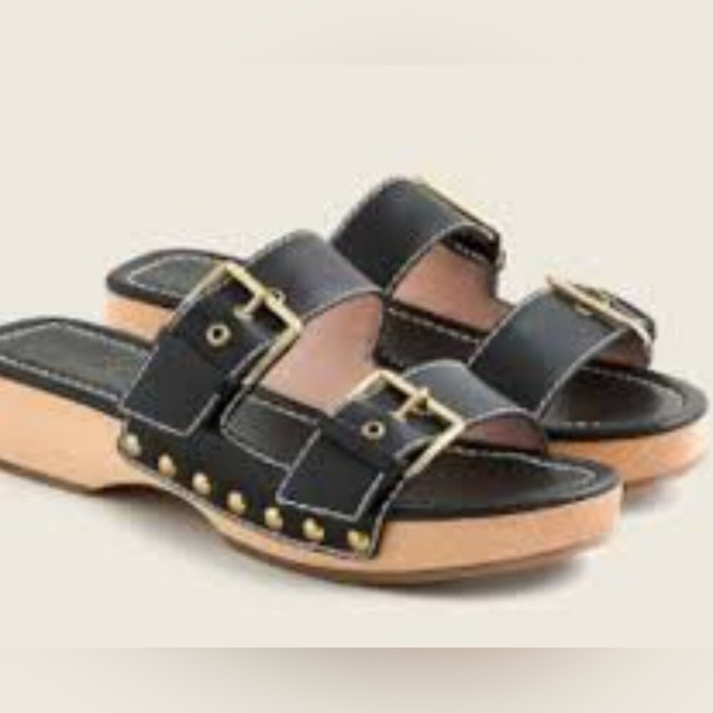 J. Crew Leather Double Buckle Slide chunky platform Sandals Sz 11 Minimalist